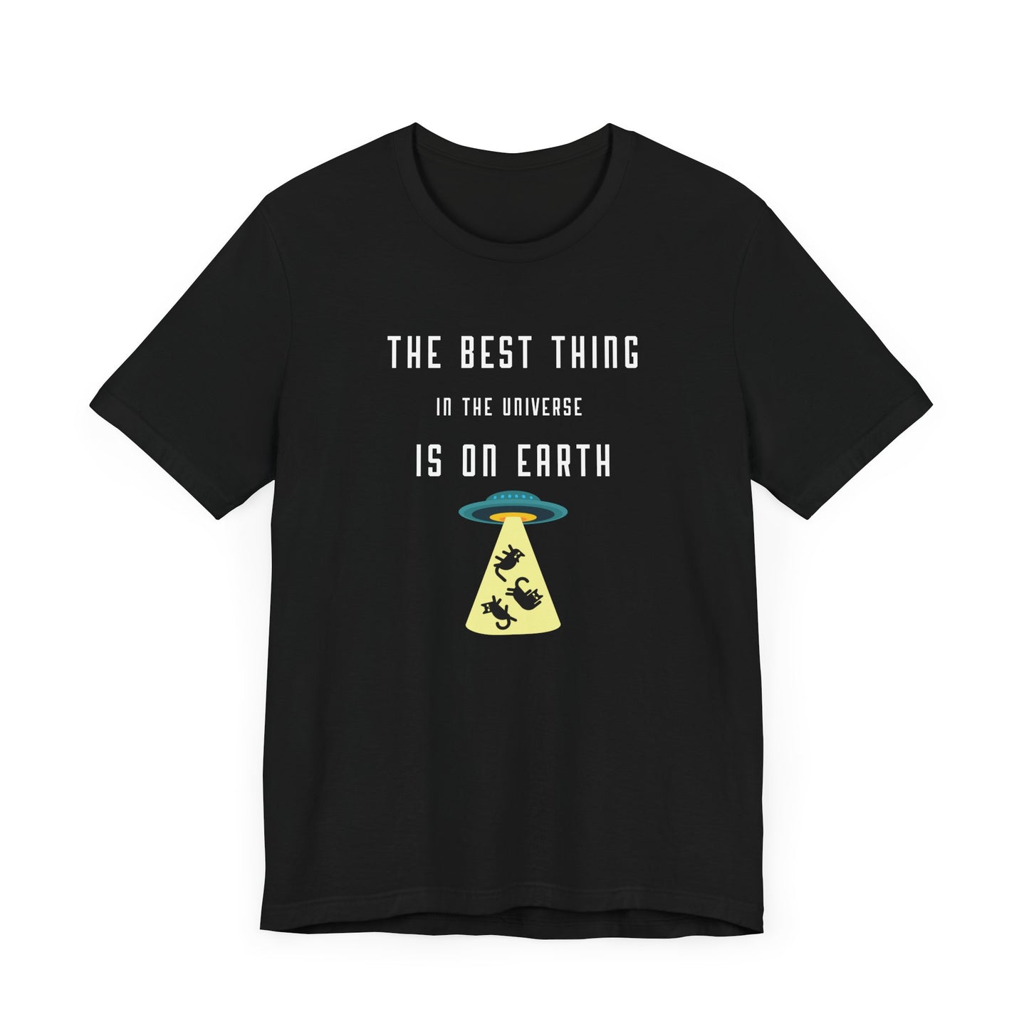 black t-shirt cat alien ufo