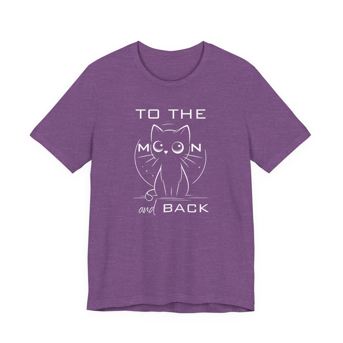Cute cat t-shirt with big-eyed illustration and the phrase “To the Moon and Back” – soft unisex cotton tee for expressing love with style