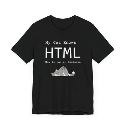 Funny Cat T-Shirt - HTML How To Master Laziness - Witty Paws Prints